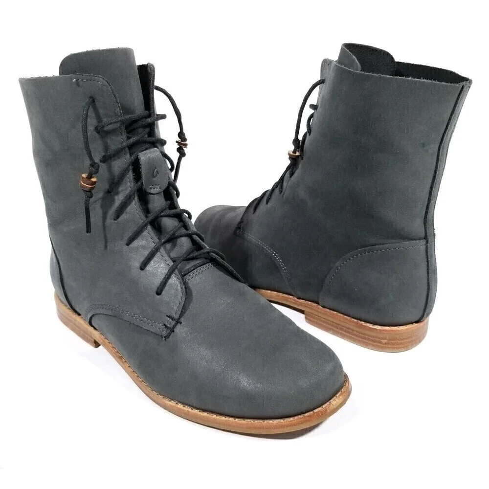 Olukai 'O Laila Leather Low Lace Up Fold Down Ankle Boots Boho Grunge 90s Y2k 7